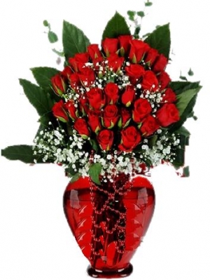 Kırmızı Kalp vazoda 30 gül online çiçekçi